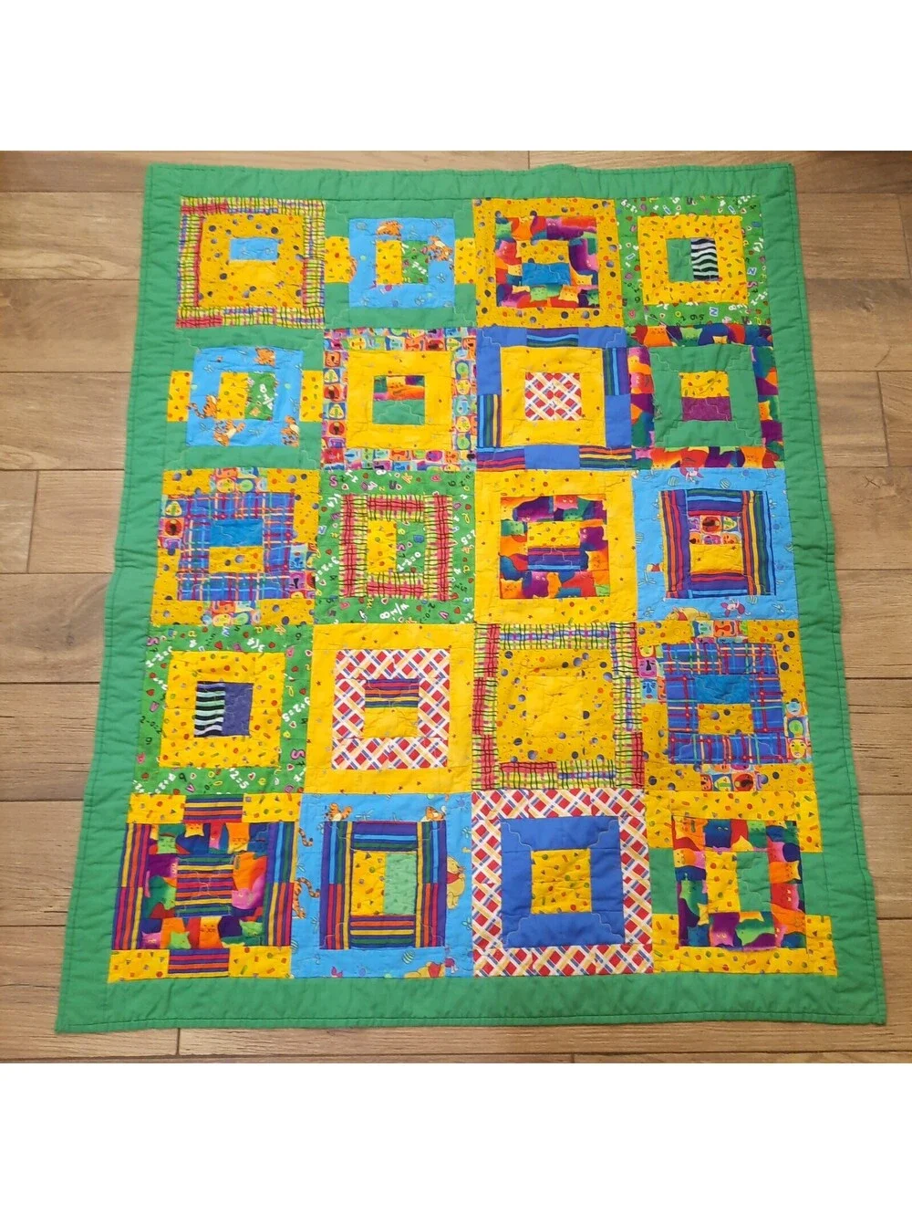 Vintage Patchwork Kids baby Quilt Handmade Nursery Bedding Primary bright colors